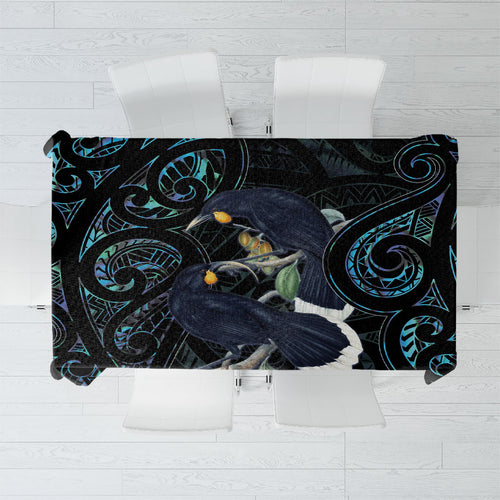 New Zealand Huia Bird Tablecloth Paua Shell Maori Pattern