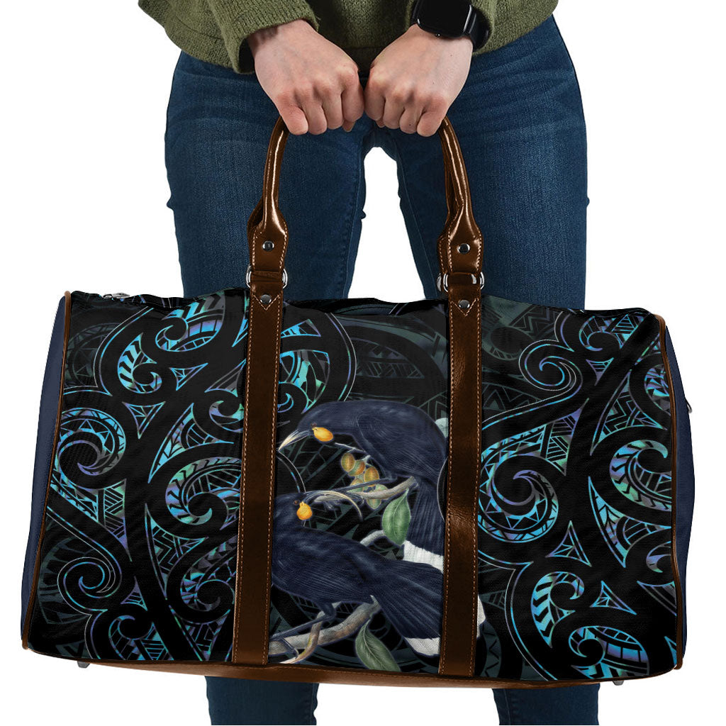 New Zealand Huia Bird Travel Bag Paua Shell Maori Pattern