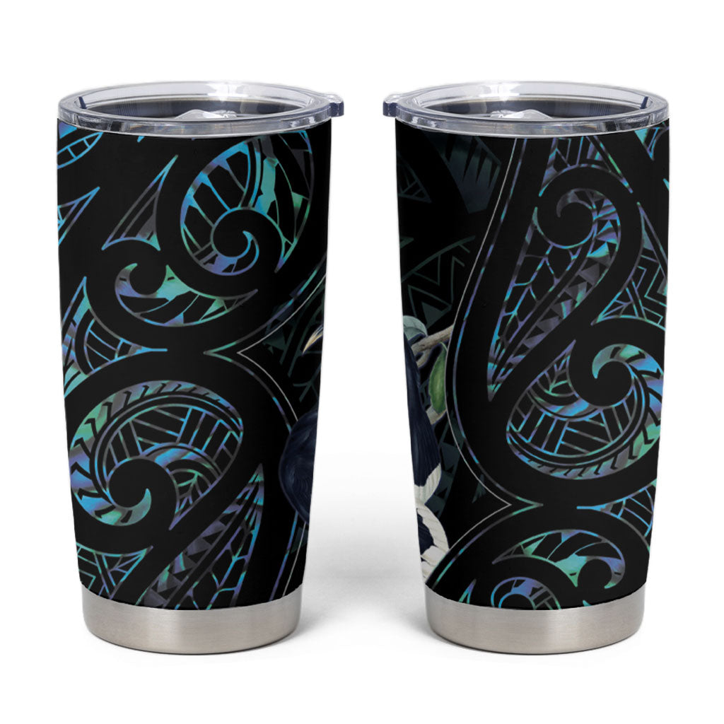 New Zealand Huia Bird Tumbler Cup Paua Shell Maori Pattern