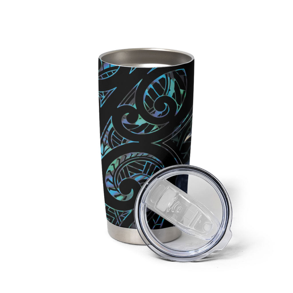 New Zealand Huia Bird Tumbler Cup Paua Shell Maori Pattern
