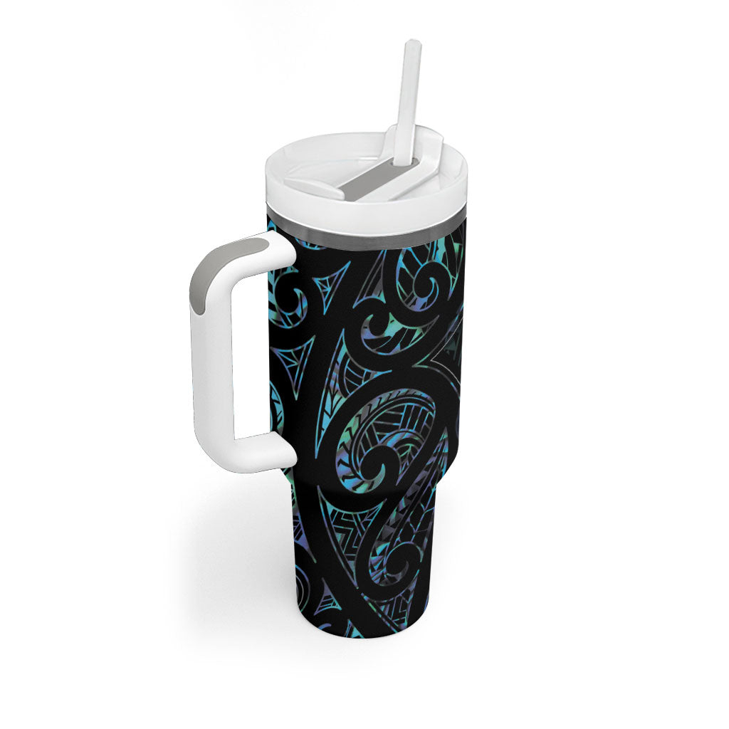 New Zealand Huia Bird Tumbler With Handle Paua Shell Maori Pattern