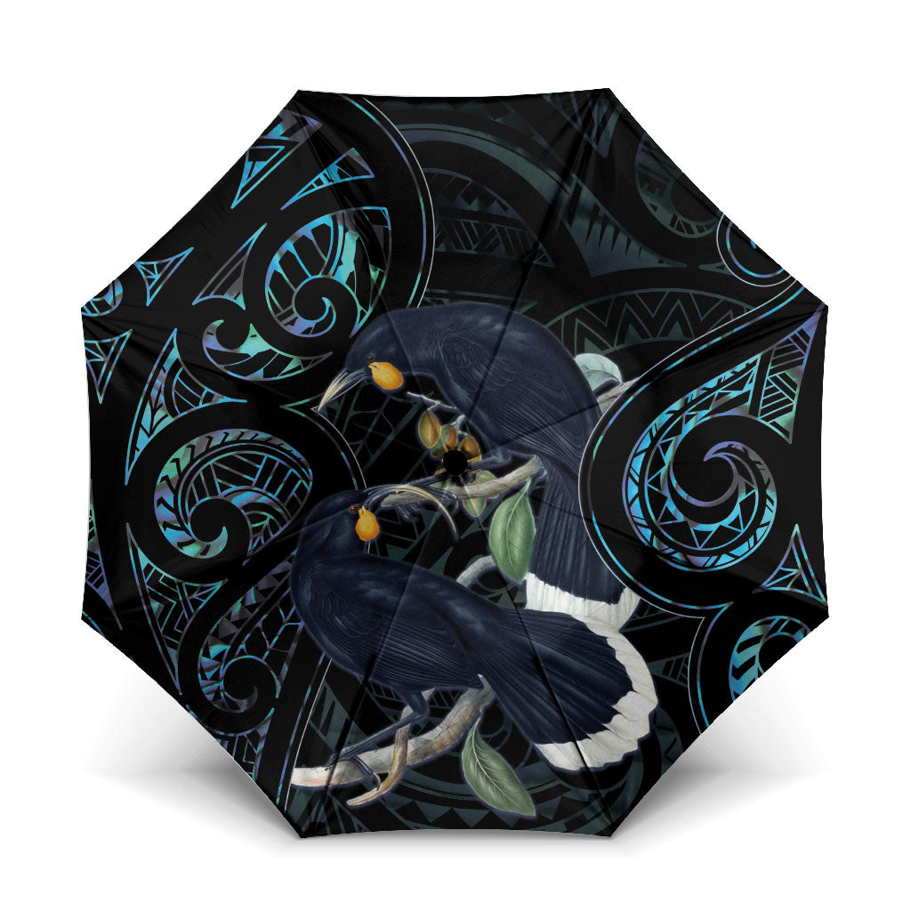New Zealand Huia Bird Umbrella Paua Shell Maori Pattern