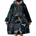 New Zealand Huia Bird Wearable Blanket Hoodie Paua Shell Maori Pattern