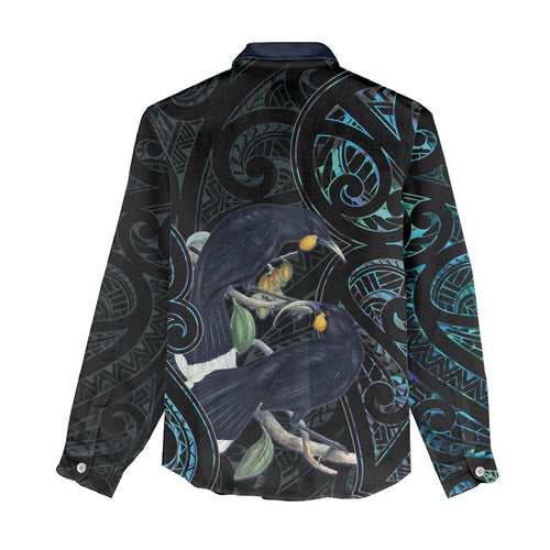 New Zealand Huia Bird Women Casual Shirt Paua Shell Maori Pattern