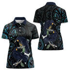 New Zealand Huia Bird Women Polo Shirt Paua Shell Maori Pattern