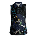 New Zealand Huia Bird Women Sleeveless Polo Shirt Paua Shell Maori Pattern