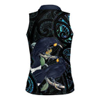 New Zealand Huia Bird Women Sleeveless Polo Shirt Paua Shell Maori Pattern