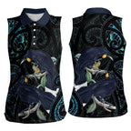 New Zealand Huia Bird Women Sleeveless Polo Shirt Paua Shell Maori Pattern