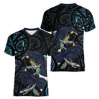 New Zealand Huia Bird Women V-Neck T-Shirt Paua Shell Maori Pattern