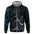New Zealand Huia Bird Zip Hoodie Paua Shell Maori Pattern