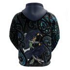 New Zealand Huia Bird Zip Hoodie Paua Shell Maori Pattern