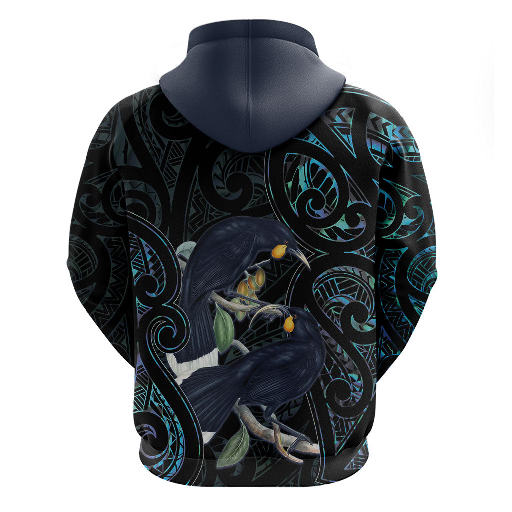 New Zealand Huia Bird Zip Hoodie Paua Shell Maori Pattern