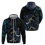 New Zealand Huia Bird Zip Hoodie Paua Shell Maori Pattern