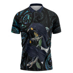 New Zealand Huia Bird Zipper Polo Shirt Paua Shell Maori Pattern