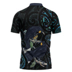 New Zealand Huia Bird Zipper Polo Shirt Paua Shell Maori Pattern