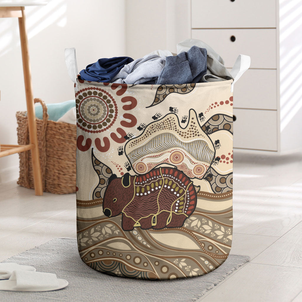 Australia Wombat Laundry Basket Aussie Map Aboriginal Pattern