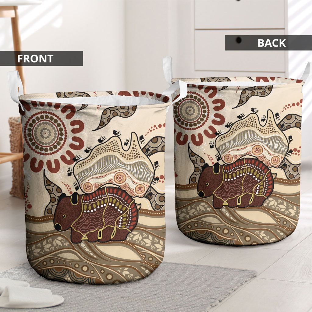 Australia Wombat Laundry Basket Aussie Map Aboriginal Pattern