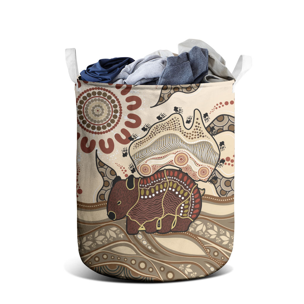 Australia Wombat Laundry Basket Aussie Map Aboriginal Pattern