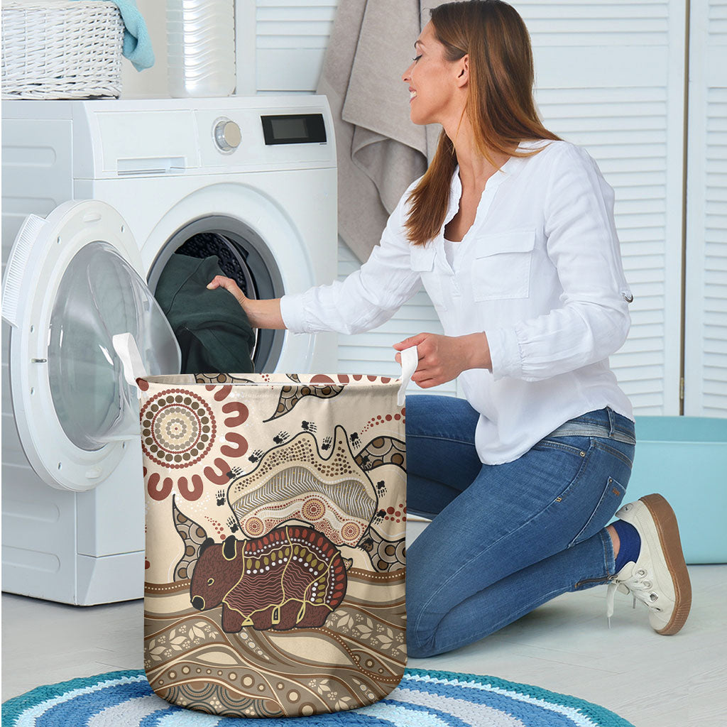 Australia Wombat Laundry Basket Aussie Map Aboriginal Pattern