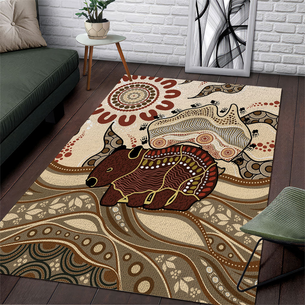 Australia Wombat Area Rug Aussie Map Aboriginal Pattern