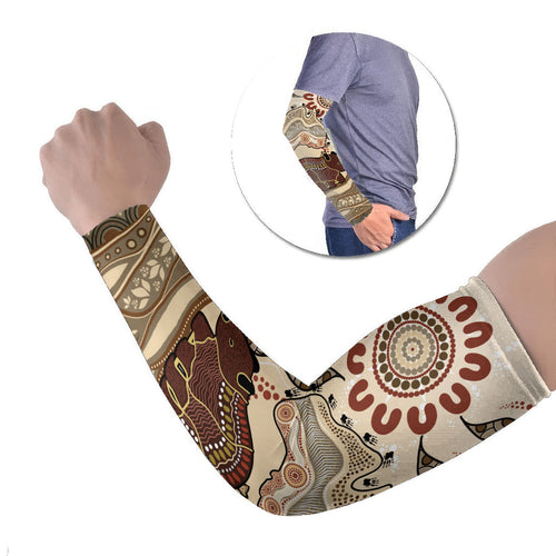 Australia Wombat Arm Sleeves Aussie Map Aboriginal Pattern