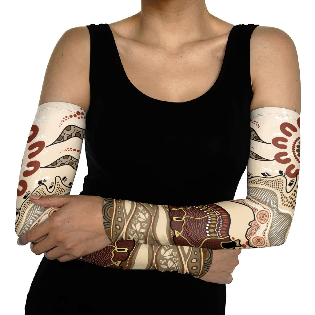 Australia Wombat Arm Sleeves Aussie Map Aboriginal Pattern