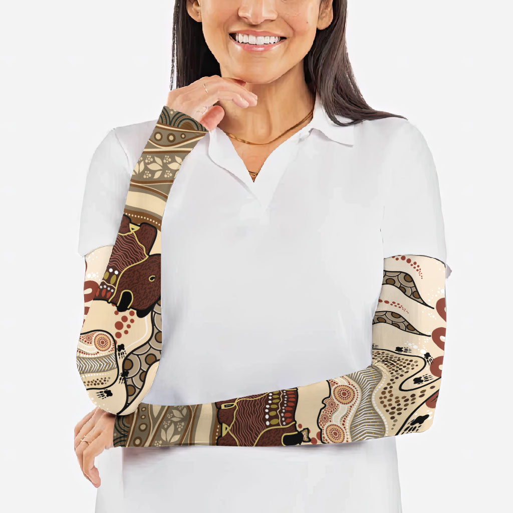 Australia Wombat Arm Sleeves Aussie Map Aboriginal Pattern