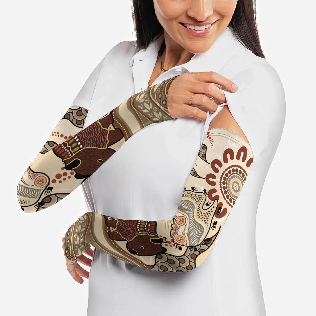 Australia Wombat Arm Sleeves Aussie Map Aboriginal Pattern