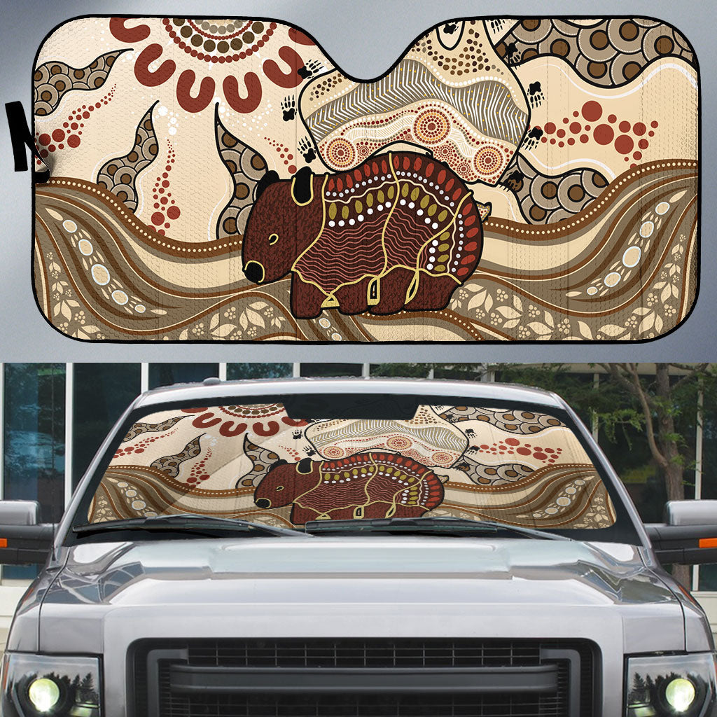 Australia Wombat Auto Sun Shade Aussie Map Aboriginal Pattern