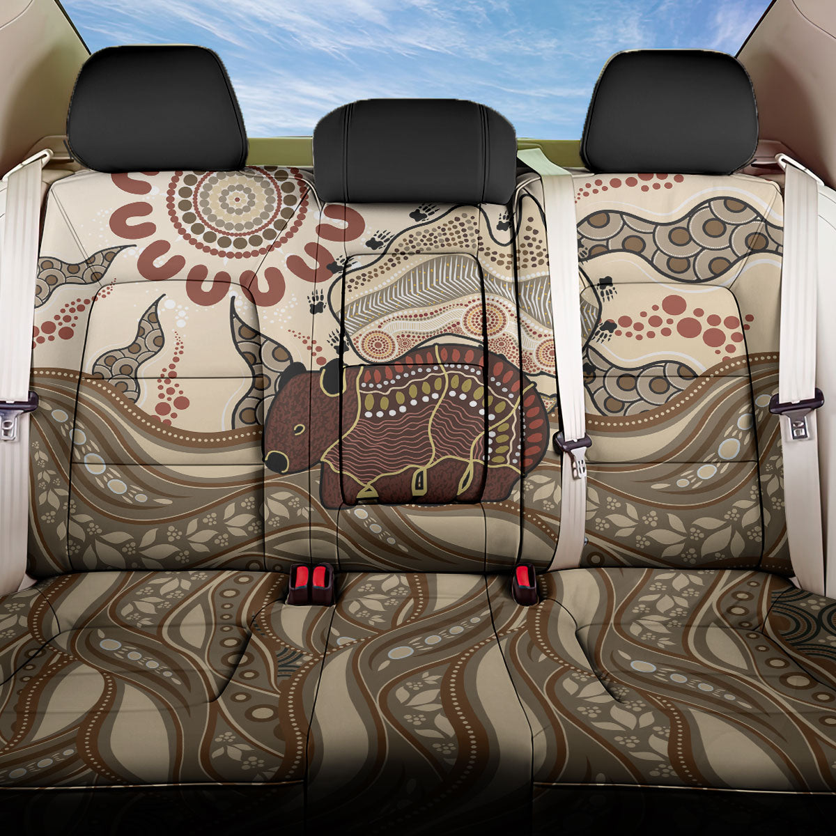 Australia Wombat Back Car Seat Cover Aussie Map Aboriginal Pattern