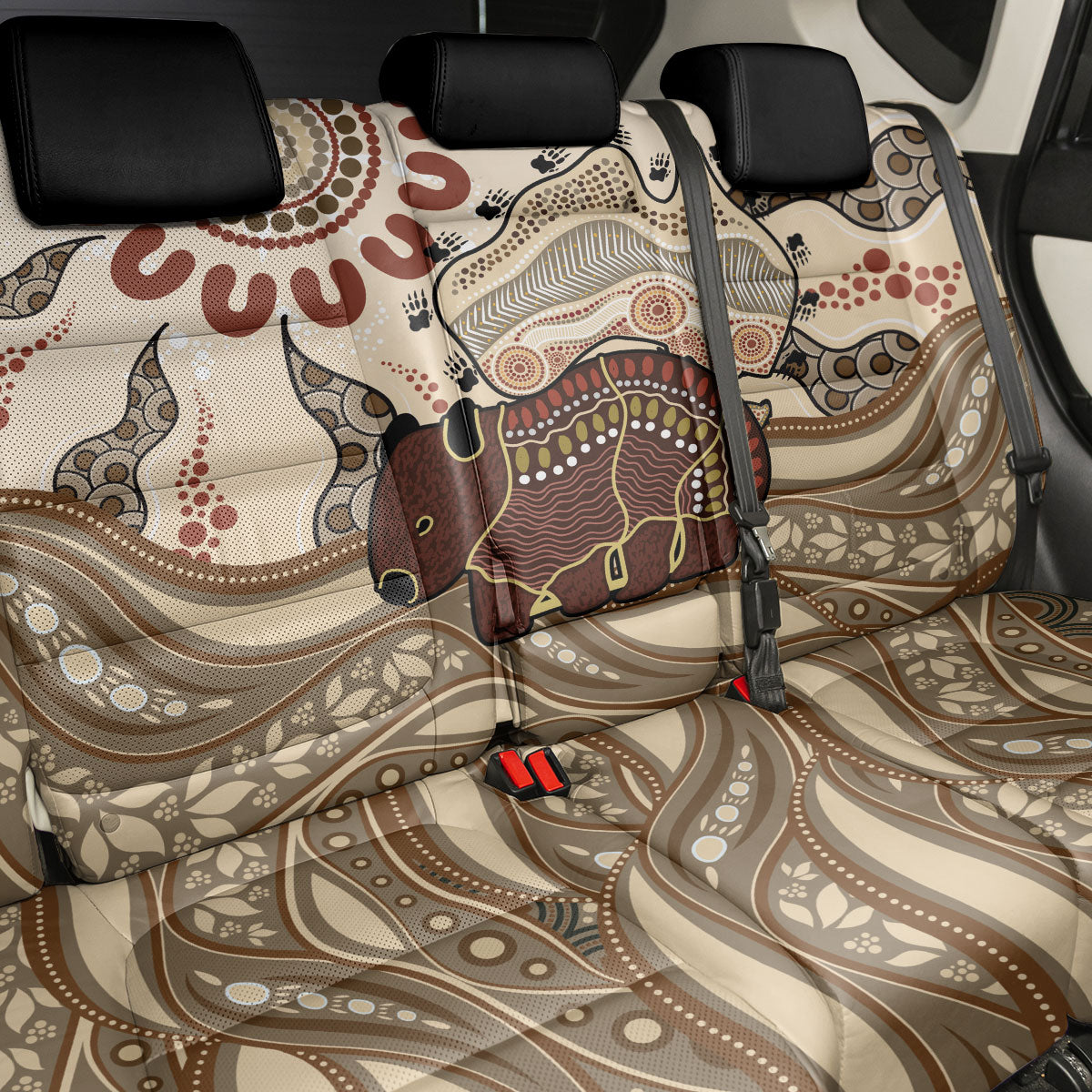 Australia Wombat Back Car Seat Cover Aussie Map Aboriginal Pattern