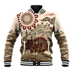 Australia Wombat Baseball Jacket Aussie Map Aboriginal Pattern