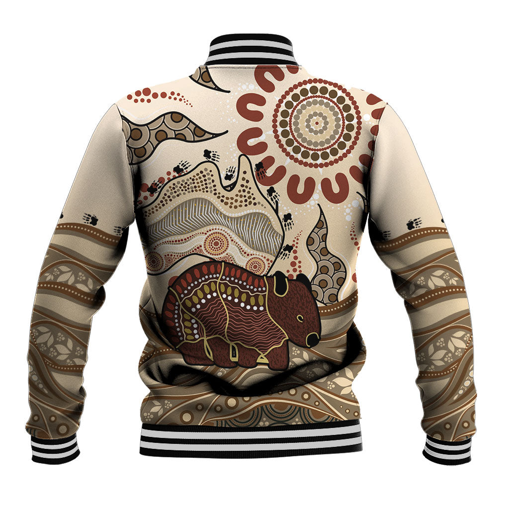 Australia Wombat Baseball Jacket Aussie Map Aboriginal Pattern