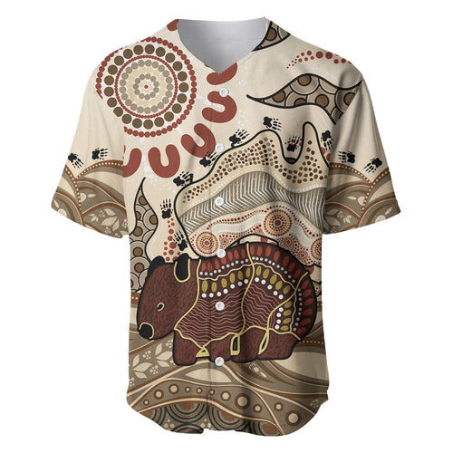 Australia Wombat Baseball Jersey Aussie Map Aboriginal Pattern