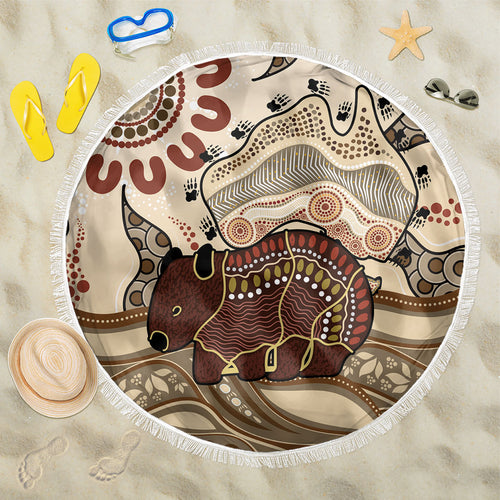 Australia Wombat Beach Blanket Aussie Map Aboriginal Pattern