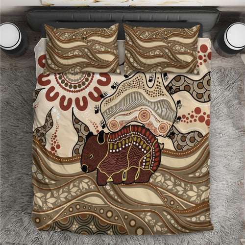 Australia Wombat Bedding Set Aussie Map Aboriginal Pattern