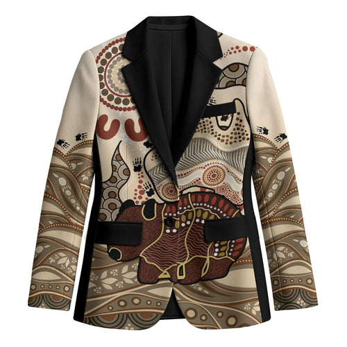 Australia Wombat Blazer Aussie Map Aboriginal Pattern
