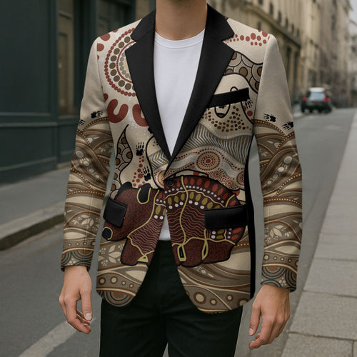 Australia Wombat Blazer Aussie Map Aboriginal Pattern