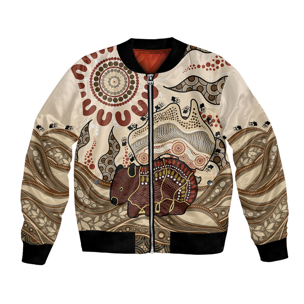 Australia Wombat Bomber Jacket Aussie Map Aboriginal Pattern