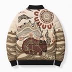 Australia Wombat Bomber Puffer Jacket Aussie Map Aboriginal Pattern