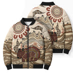 Australia Wombat Bomber Puffer Jacket Aussie Map Aboriginal Pattern