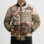 Australia Wombat Bomber Puffer Jacket Aussie Map Aboriginal Pattern