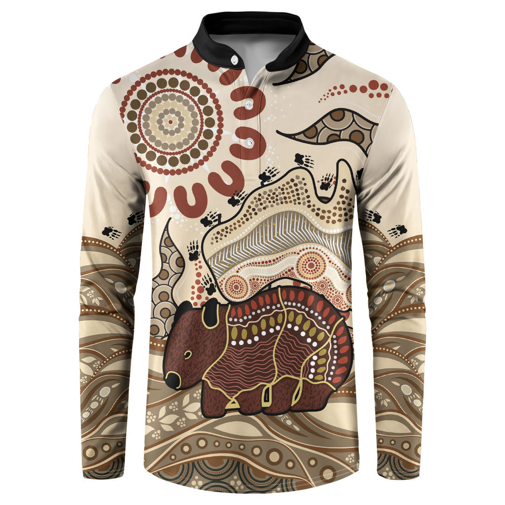 Australia Wombat Button Sweatshirt Aussie Map Aboriginal Pattern