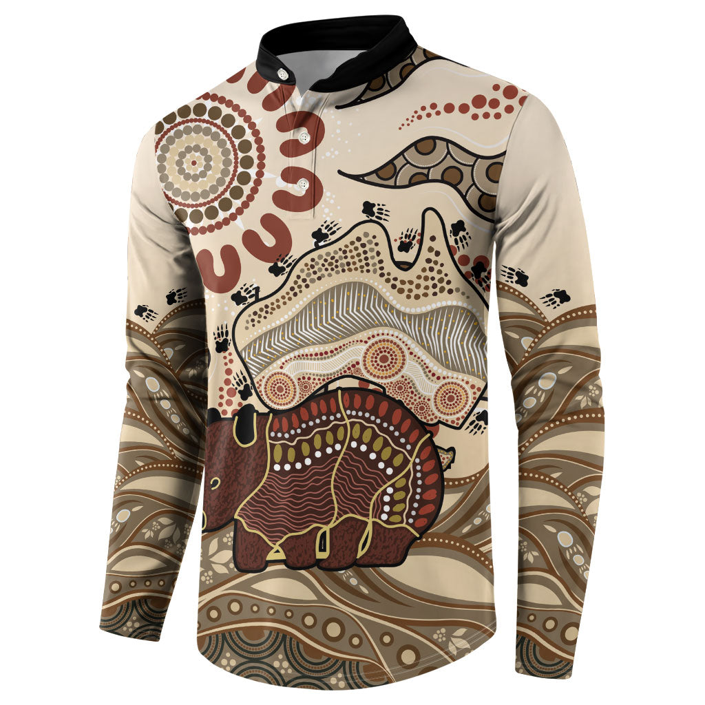 Australia Wombat Button Sweatshirt Aussie Map Aboriginal Pattern