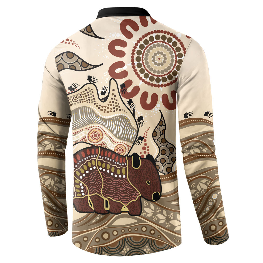 Australia Wombat Button Sweatshirt Aussie Map Aboriginal Pattern