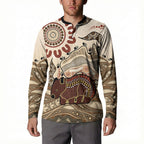 Australia Wombat Button Sweatshirt Aussie Map Aboriginal Pattern