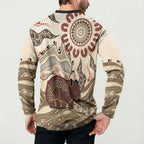 Australia Wombat Button Sweatshirt Aussie Map Aboriginal Pattern
