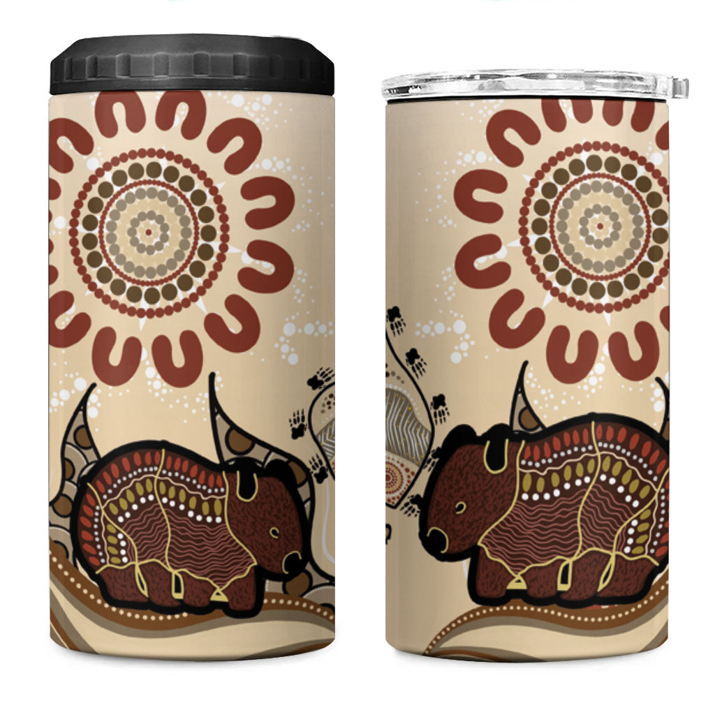 Australia Wombat 4 in 1 Can Cooler Tumbler Aussie Map Aboriginal Pattern