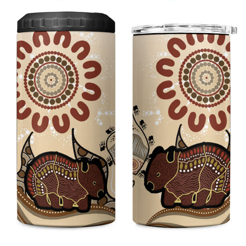 Australia Wombat 4 in 1 Can Cooler Tumbler Aussie Map Aboriginal Pattern