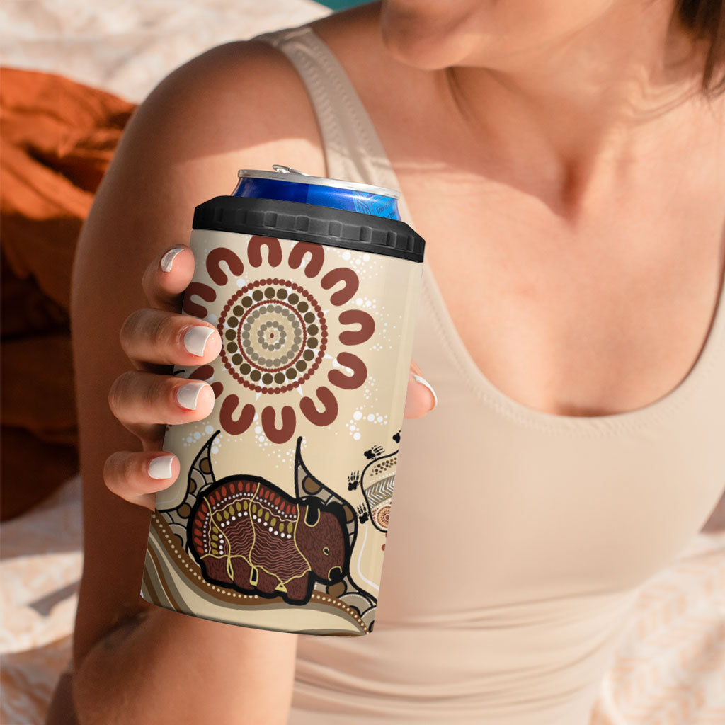 Australia Wombat 4 in 1 Can Cooler Tumbler Aussie Map Aboriginal Pattern